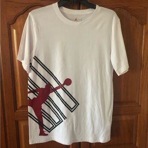 Jordan Jump Man Youth’s White T-shirt w/ red & black logo